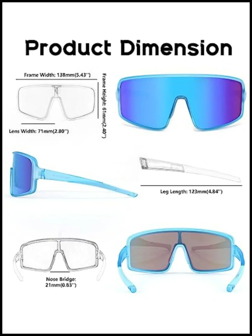 Polarized Oversized Shield Sports Sunglasses for Running Cycling Baseball